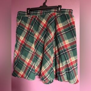 BloomChic Green and Red Plaid A-Line Skirt